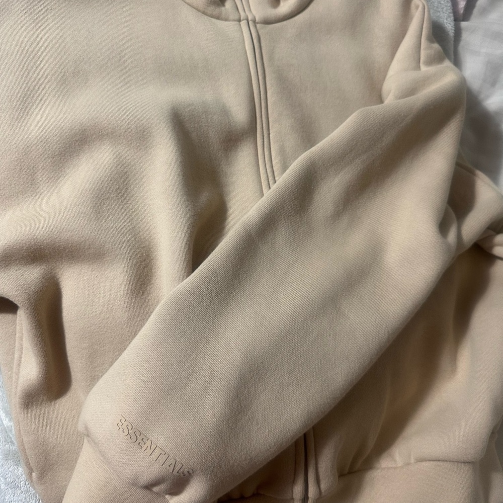 Essentials Full Zip Beige Hoodie